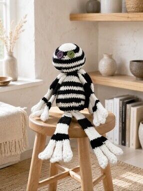 Handmade Crochet Monster Doll Black White Striped Amigurumi 20" OOAK